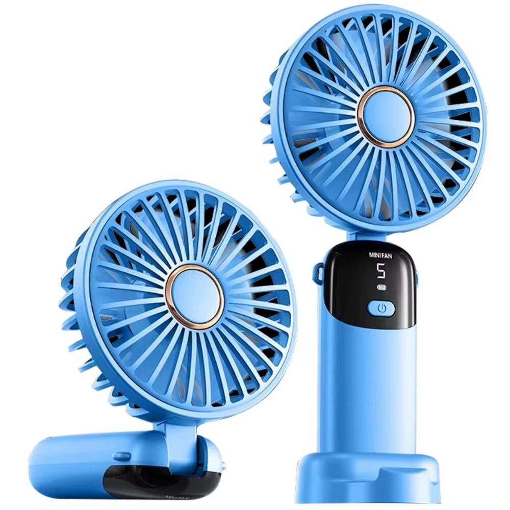 Rechargeable Handheld Fan 1200mAh 5 Speeds Portable Quiet Cooling Blue